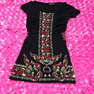 Floral Free People flowers black shirt